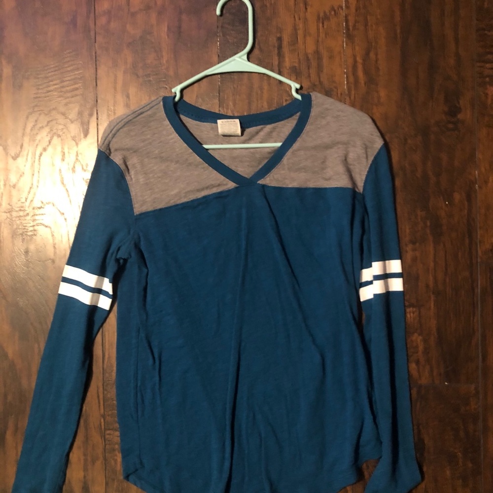 Blue and grey long sleeve shirt